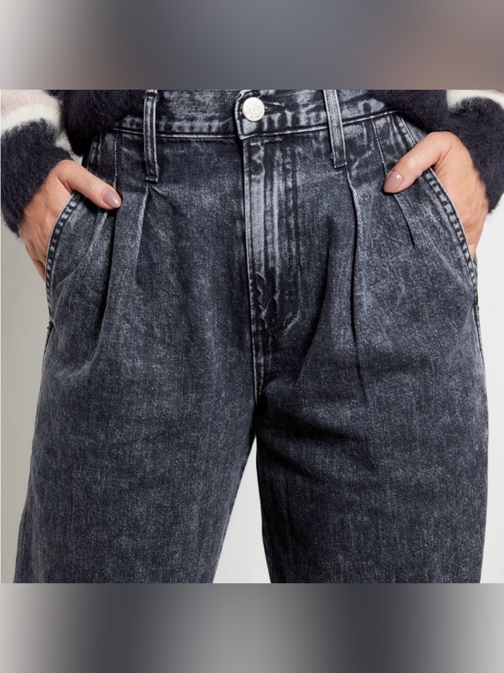 AMO Marcella Pleated Jeans Frosty Black High Rise Wide Leg size 27 - Picture 2 of 12